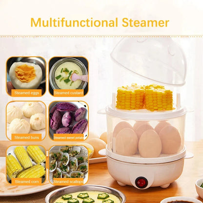 Electric Egg Cooker Double Multifunction Layers Egg Boiler Corn Milk Rapid Breakfast Cooking Egg Steamer Appliances Kitchen